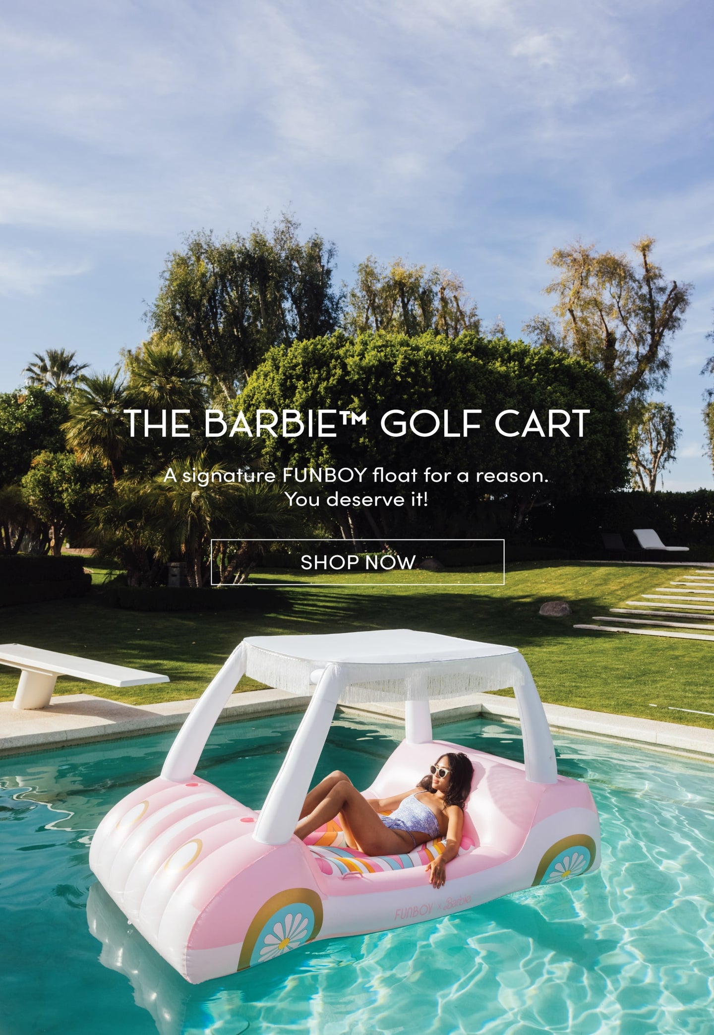 The Barbie Golf Cart. A signature FUNBOY float for a reason. You deserve it. Shop Now.