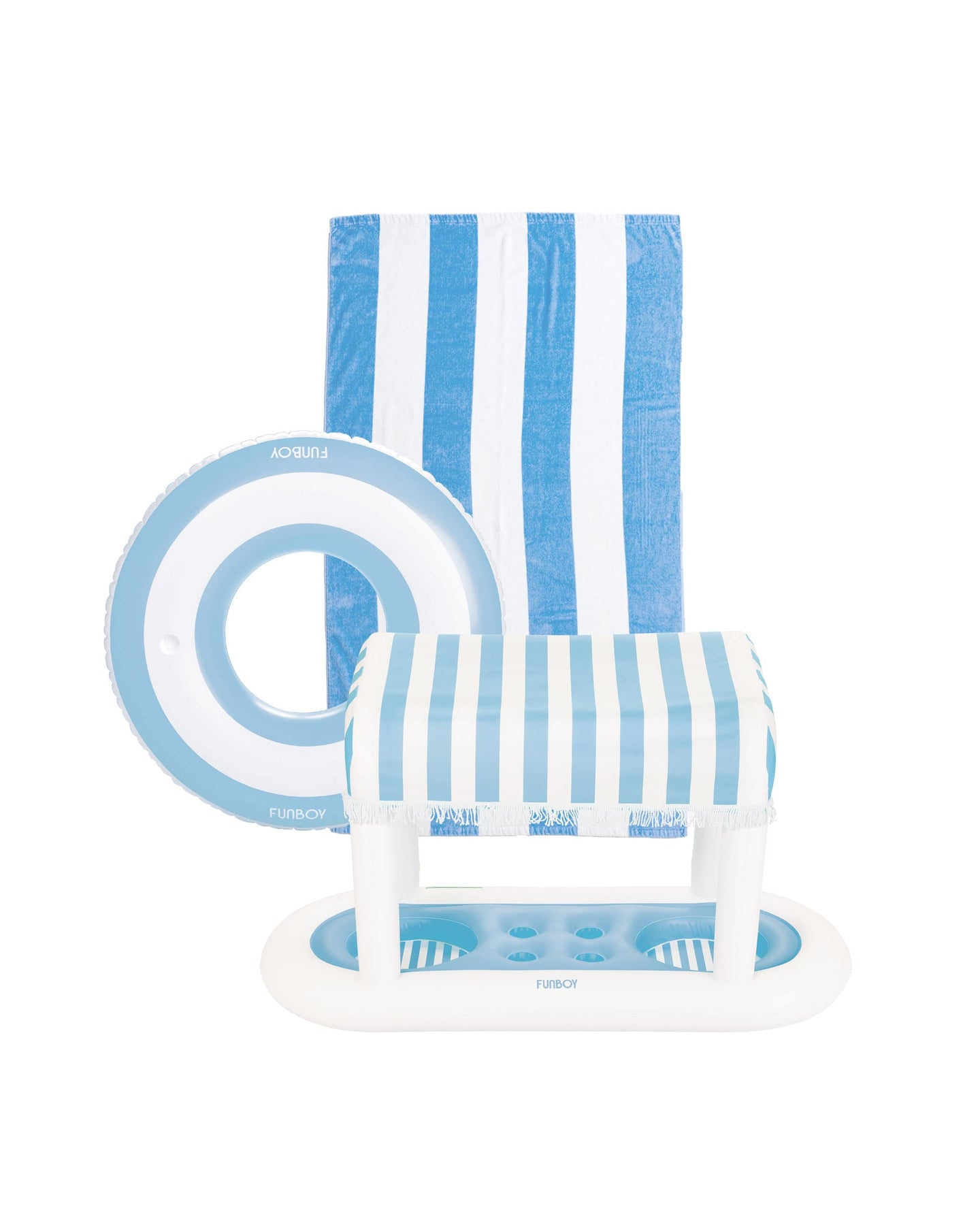 Blue & White Striped Cabana Floating Bar, Towel, Tube