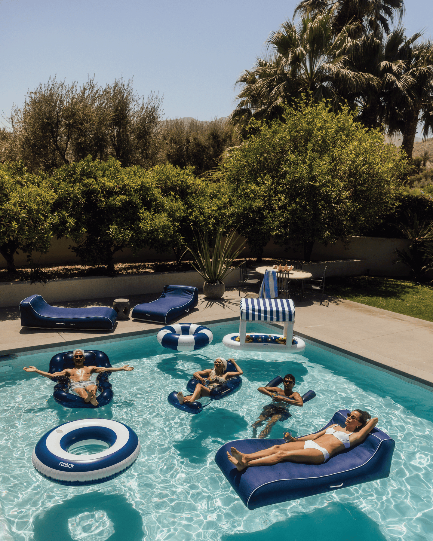 Navy Cabana Fabric Sunbed Lounger pool float