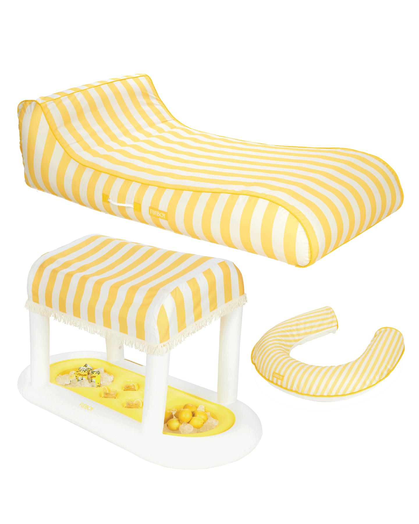 Yellow Striped Cabana Fabric Sunbed Lounger, Cabana & Noodle