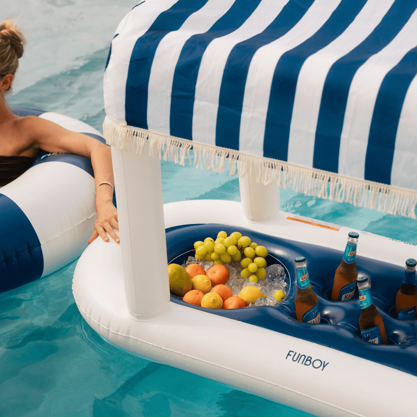 Inflatable Floating Cabana Bar - Navy & White Striped
