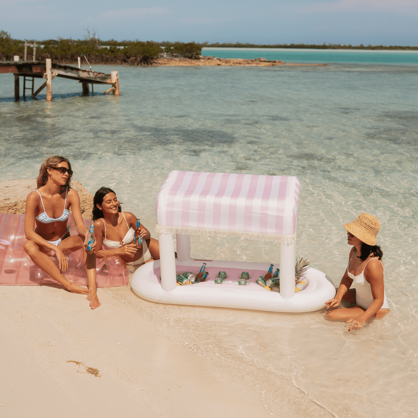 Inflatable Floating Bar - Pink & White Striped