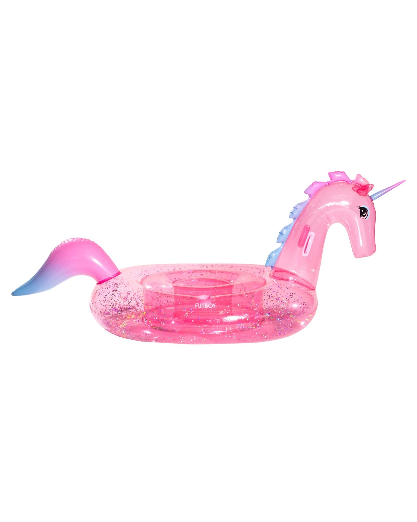 Clear Pink Glitter Unicorn Pool Float