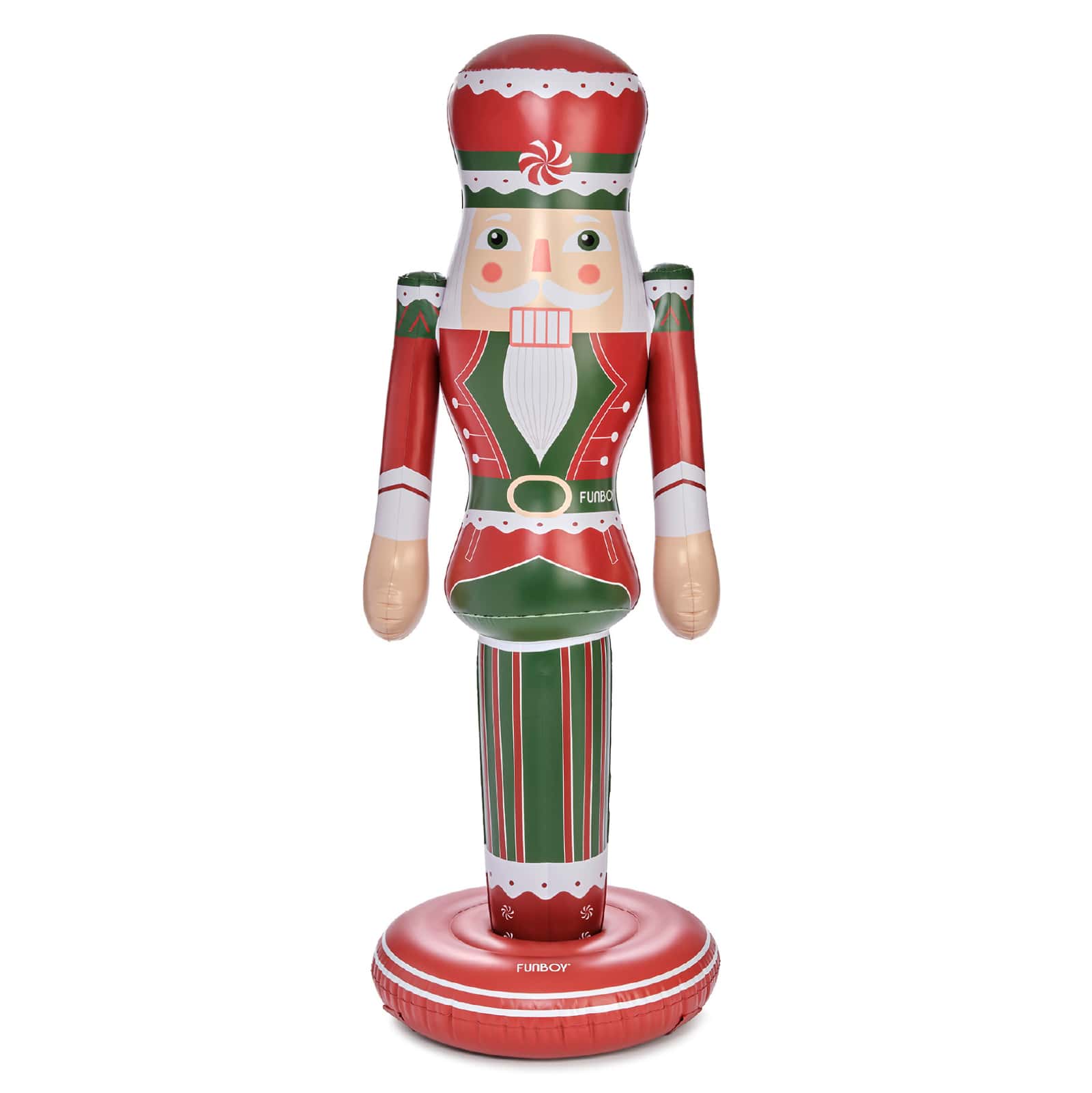 Inflatable 5 Foot nutcracker decoration with red, green, and white colors on a white background