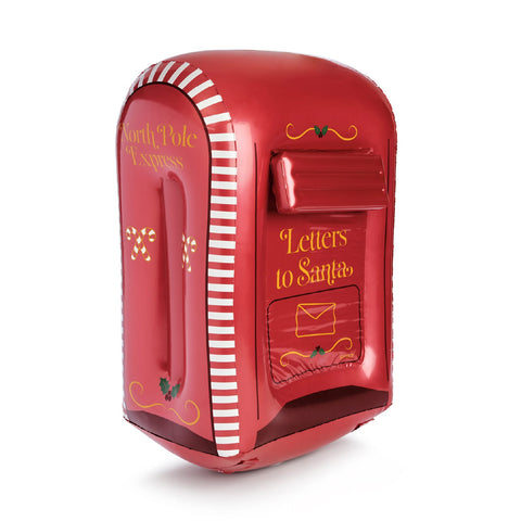 Red inflatable mailbox with 'Letters to Santa' text on a white background