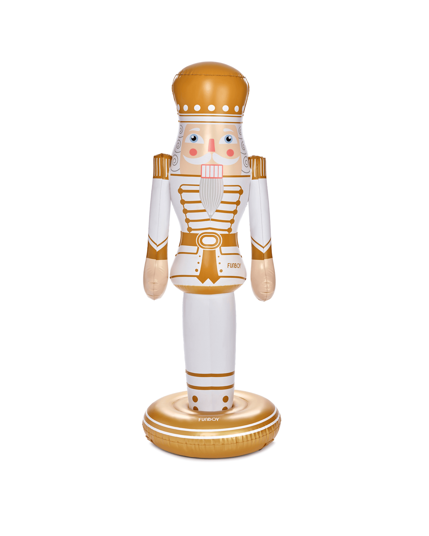 Inflatable Gold and White Nutcracker for indoor/outdoors 5 feet tall  on a white background