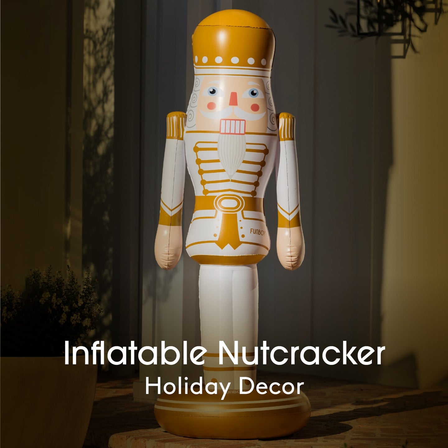 Inflatable nutcracker decoration with a warm glow, suitable for holiday decor.