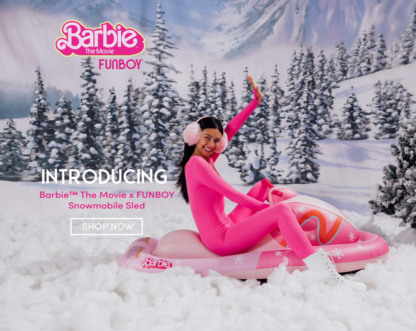 Introducing the Barbie The Movie x FUNBOY Snowmobile Sled