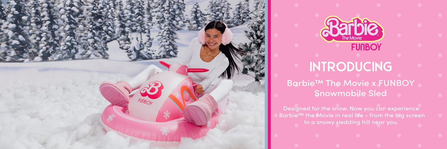 Introducing Barbie the Movie x FUNBOY Snowmobile Snow Sled. 