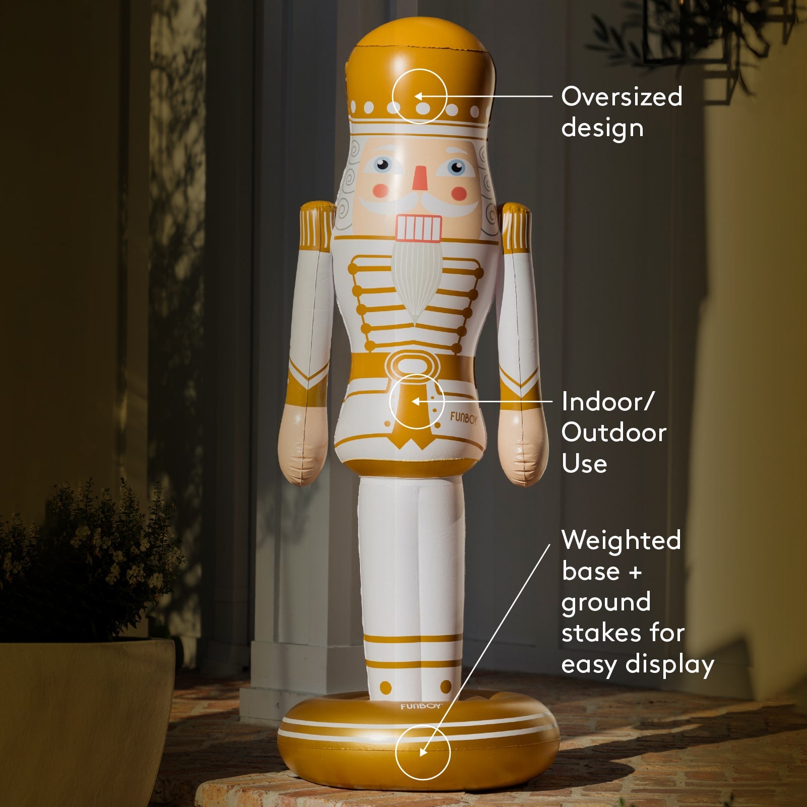 Decorative nutcracker figure with features highlighted on a blurred background