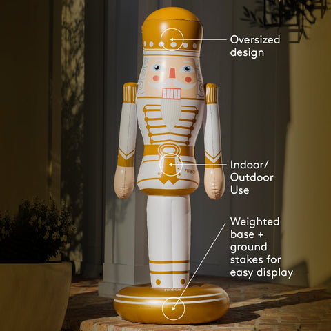 Decorative nutcracker figure with features highlighted on a blurred background