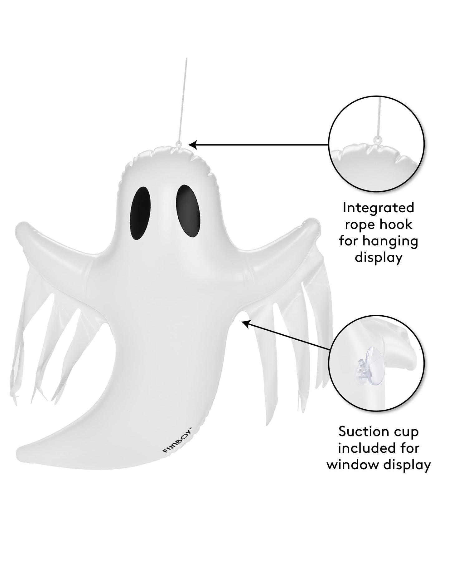 Inflatable Halloween Decorations - Hanging Ghost 3 pack
Integrated rope hook for hanging display
Suction cup included for window display