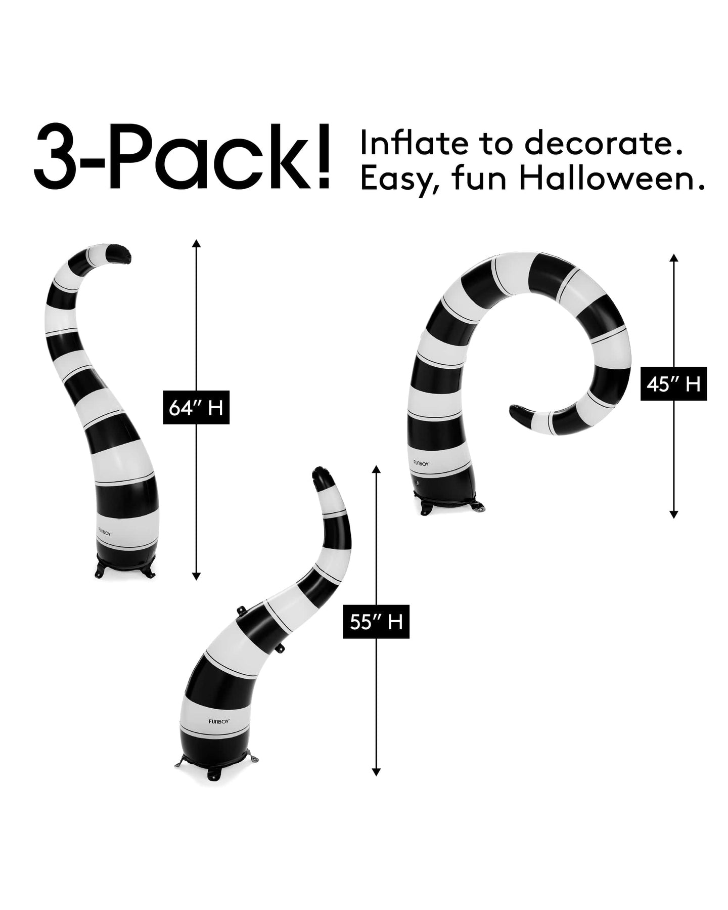 Halloween lawn snakes
Inflatable Halloween decor
Inflatable lawn snakes
Inflatable black and white worms
3-pack inflate to decorate. Easy, fun Halloween. 