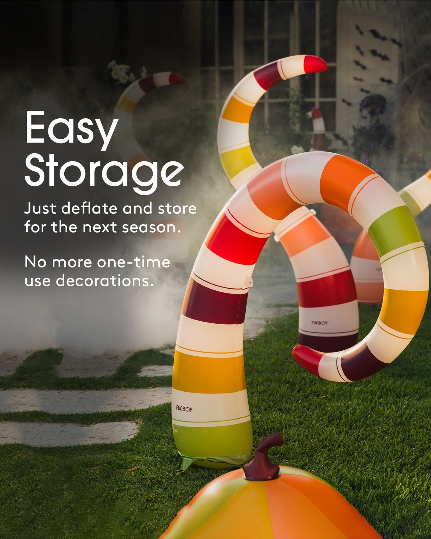 Colorful worm decor
Inflatable Halloween decor
Easy Storage
Just deflate and store for the next season. No more one-time use decorations.