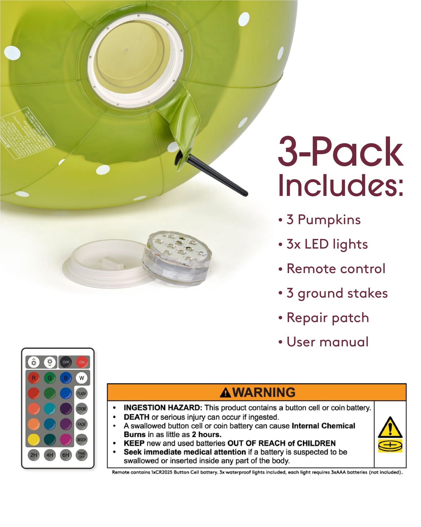 Inflatable Light Up Halloween Decor - Color Pumpkins 3 Pack