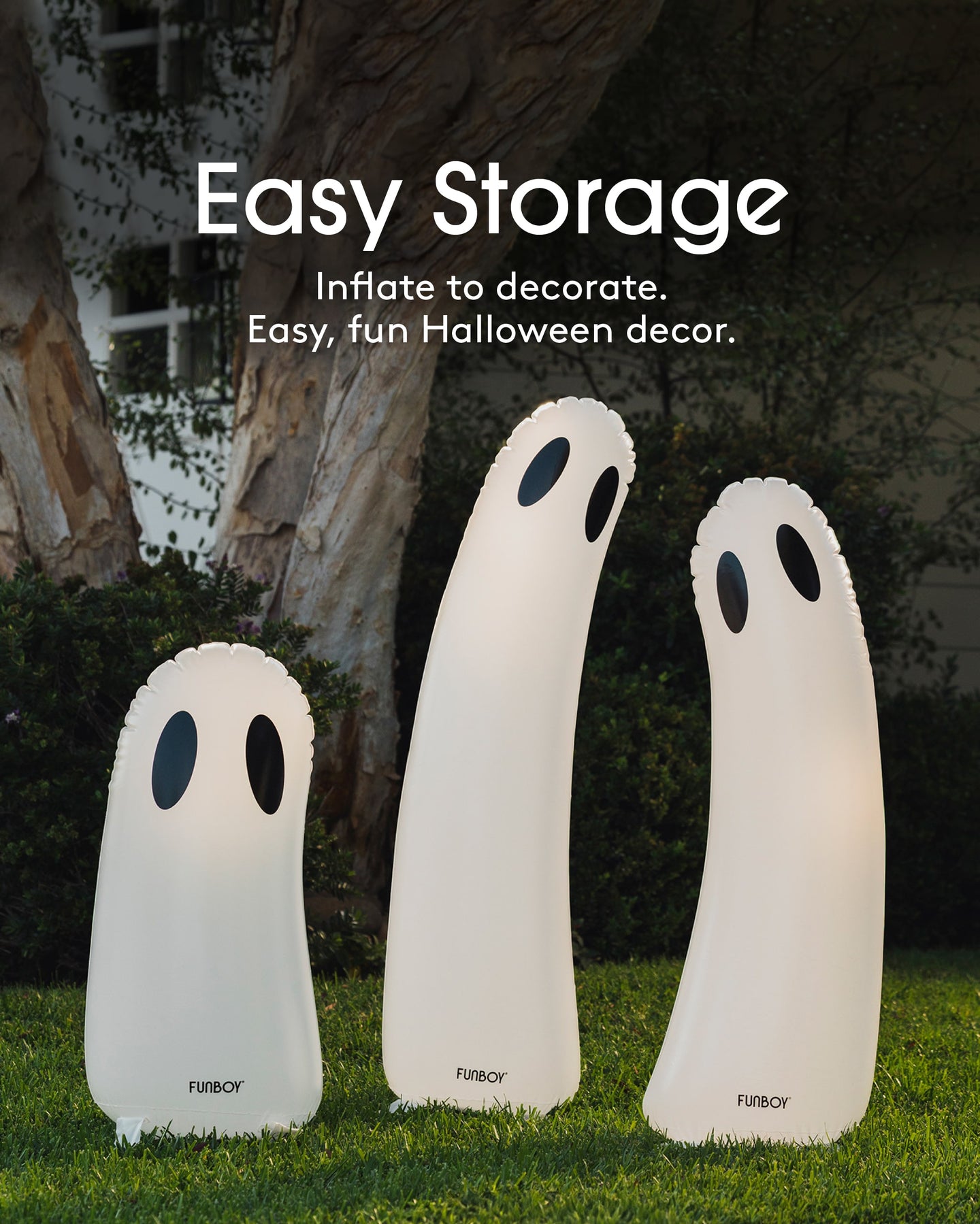 Inflatable Halloween Decorations - Standing Light up ghost 3-pack
Easy storage
inflate to decorate. Easy, fun Halloween decor.