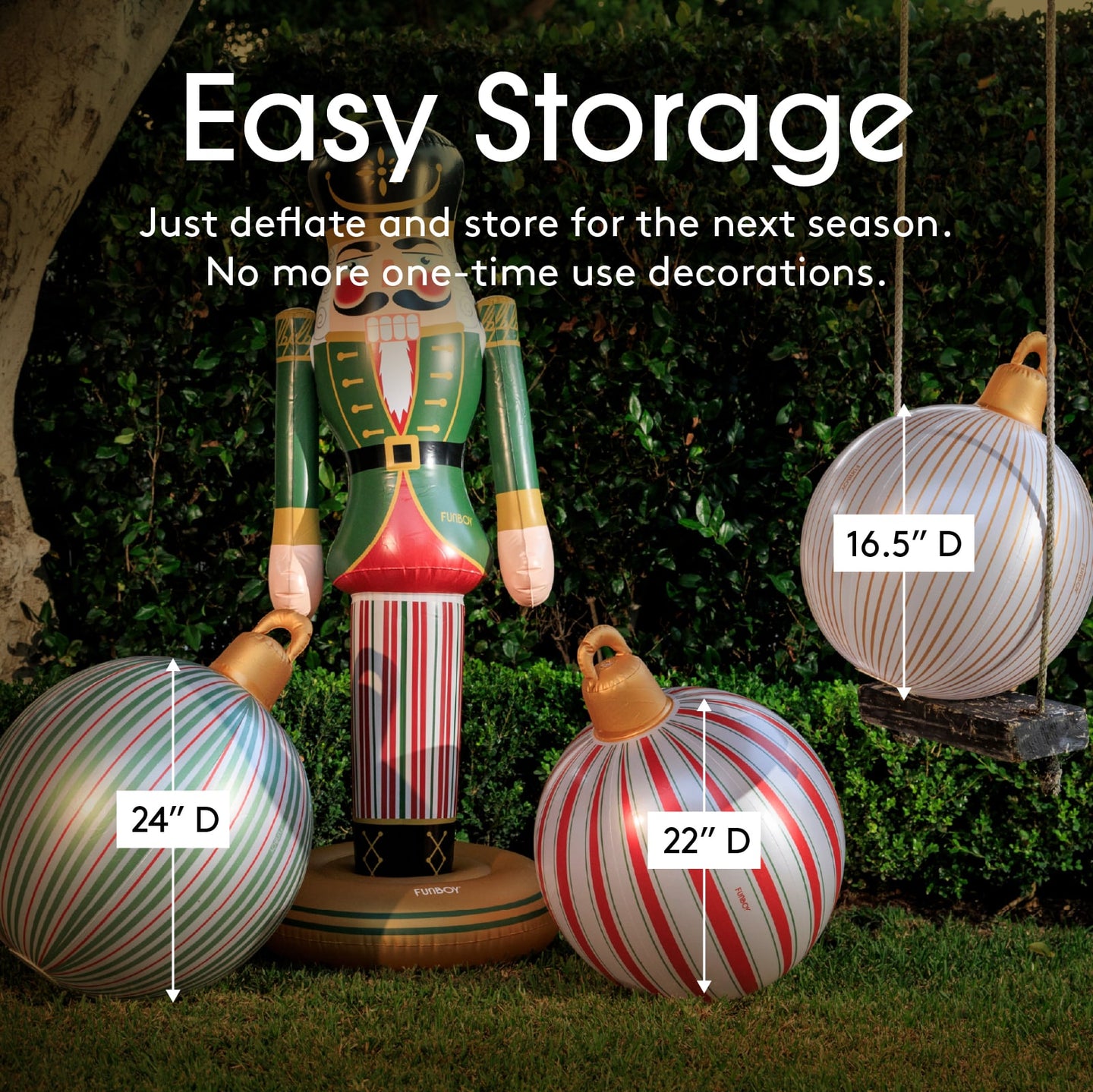 Decorative nutcracker and ornaments with storage instructions on a natural background