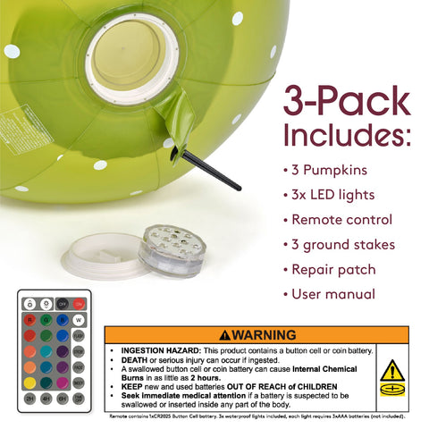 Inflatable Light Up Halloween Decor - Color Pumpkins 3 Pack