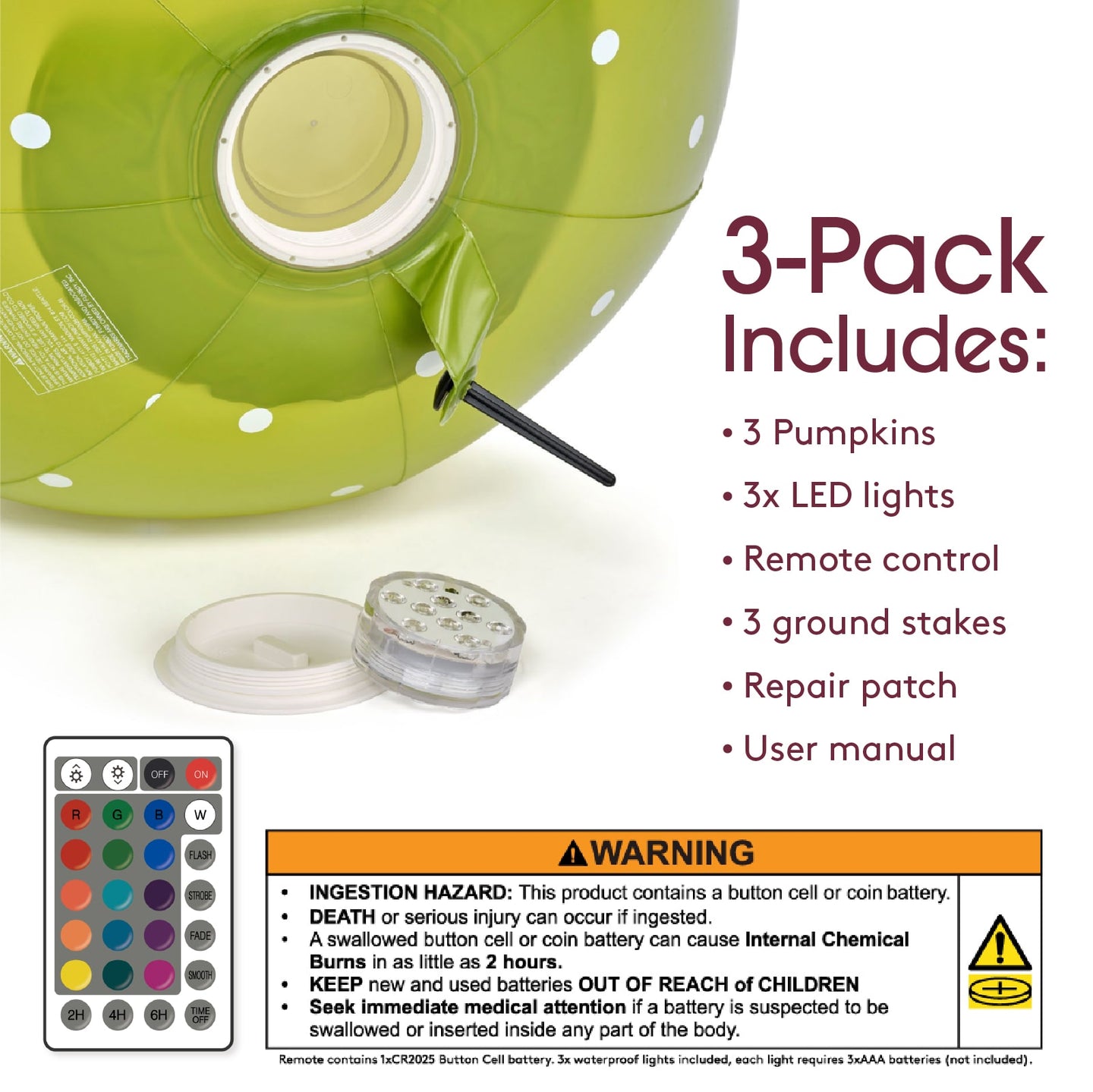 Inflatable Light Up Halloween Decor - Color Pumpkins 3 Pack
