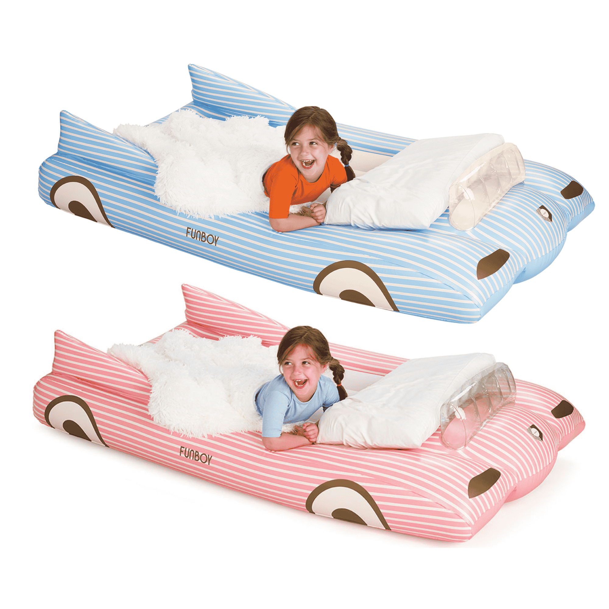 Child Inflatable Bed Kids Sleepover Beds, Pink & Blue Convertible, 2 Pack - FUNBOY