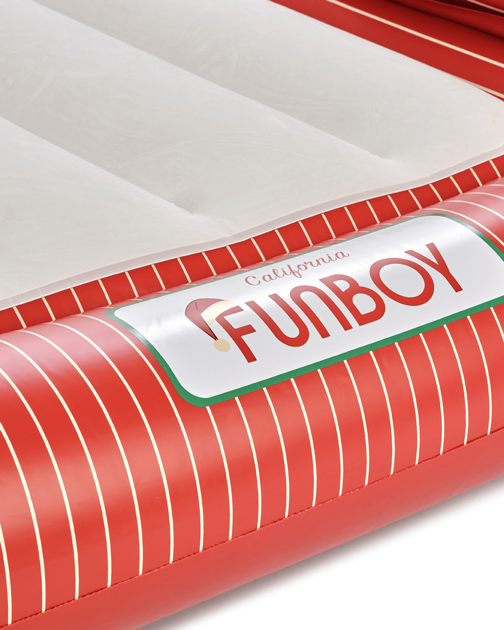 Inflatable air mattress with 'California Funboy' logo on a white background