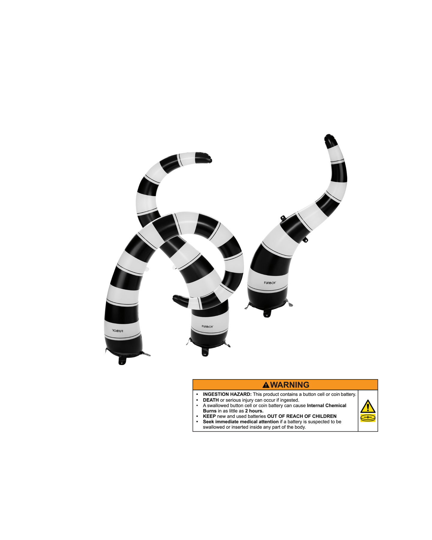 
Set of inflatable black and white striped serpents on a white background