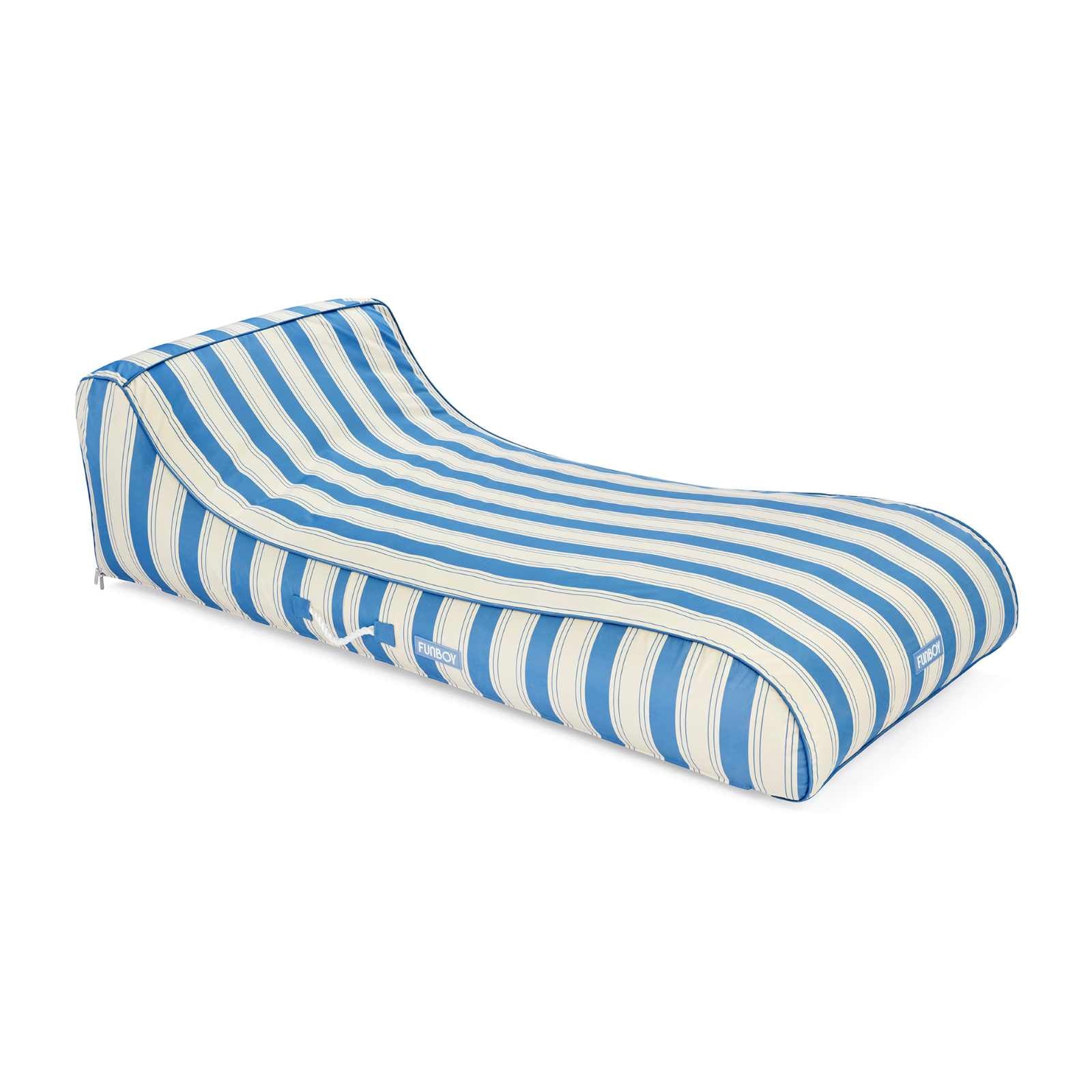 Blue and white striped pool float lounger for adults
