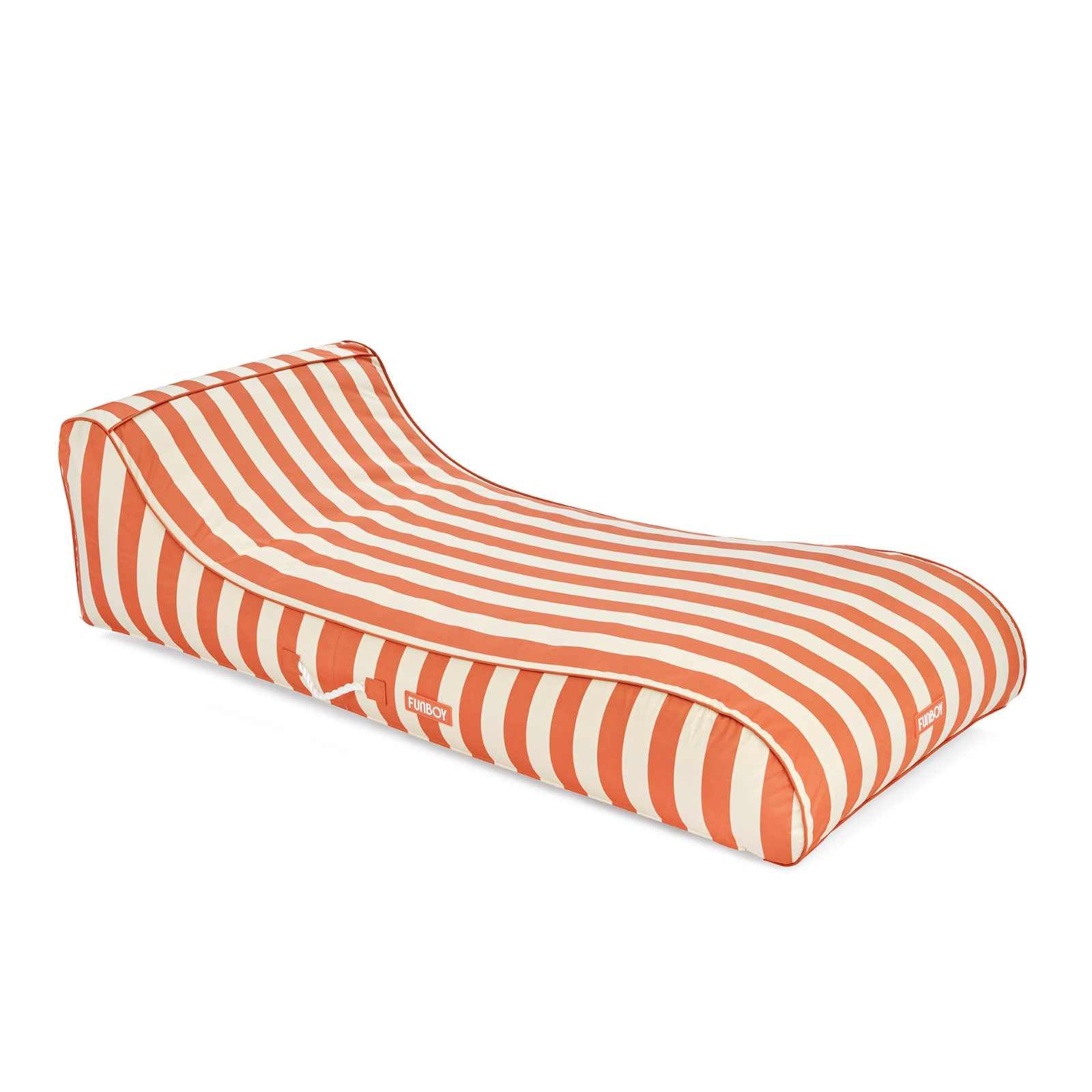 Striped orange and white sunbed fabric lounger