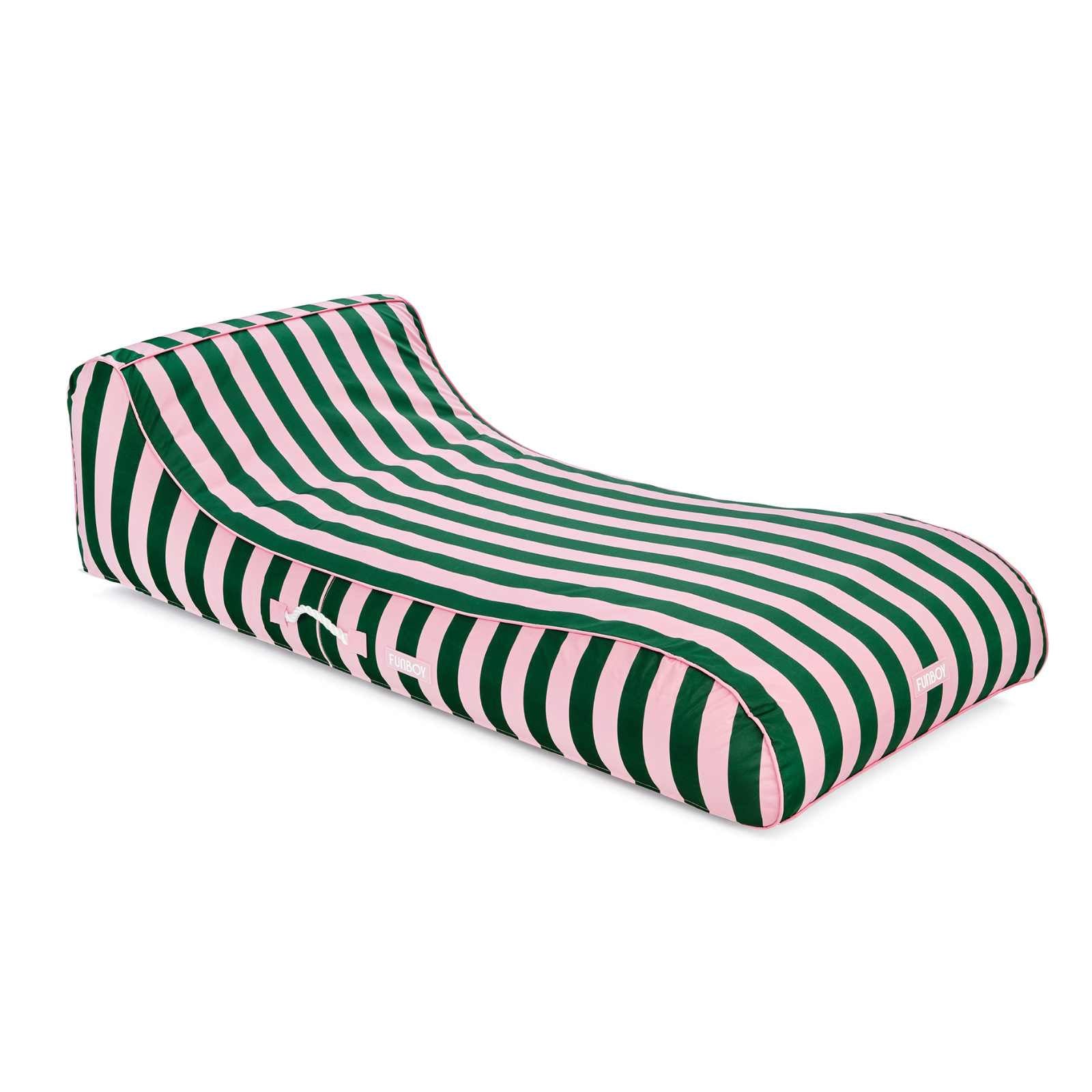 Striped pool float
 with green and pink pattern on a white background