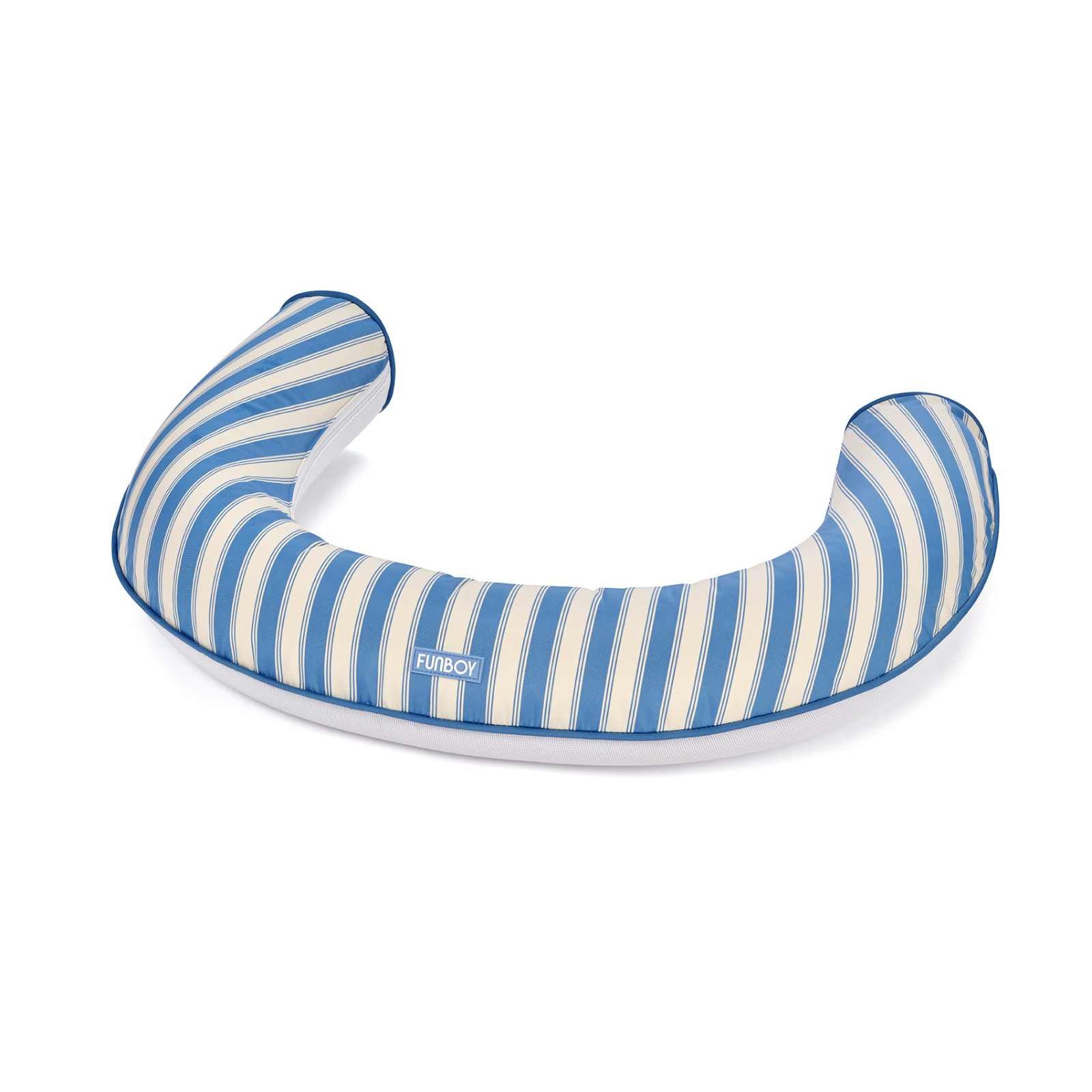 Blue and white striped inflatable fabric noodle on a white background