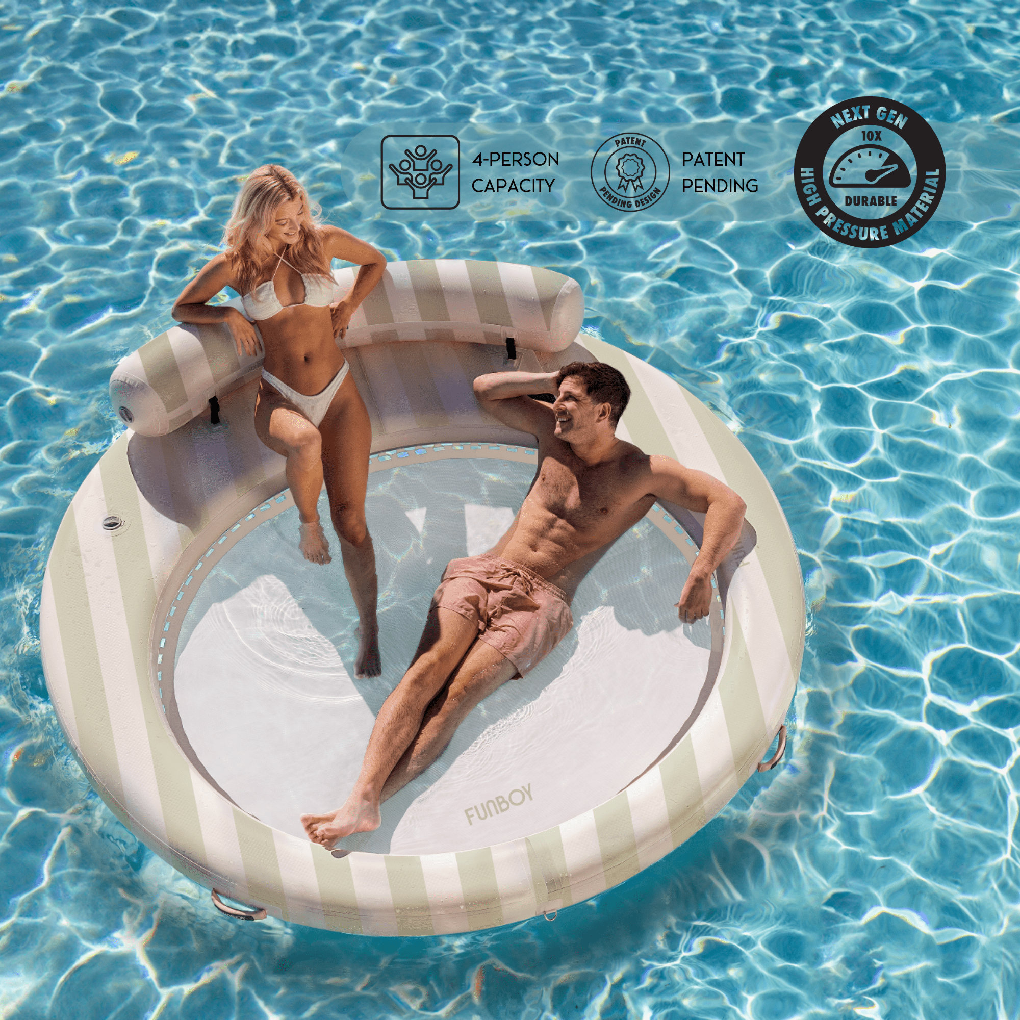 backrest. Next Generation Leisure Island. 4 person capacity. Patent Pending. Next Gen High Pressure Material