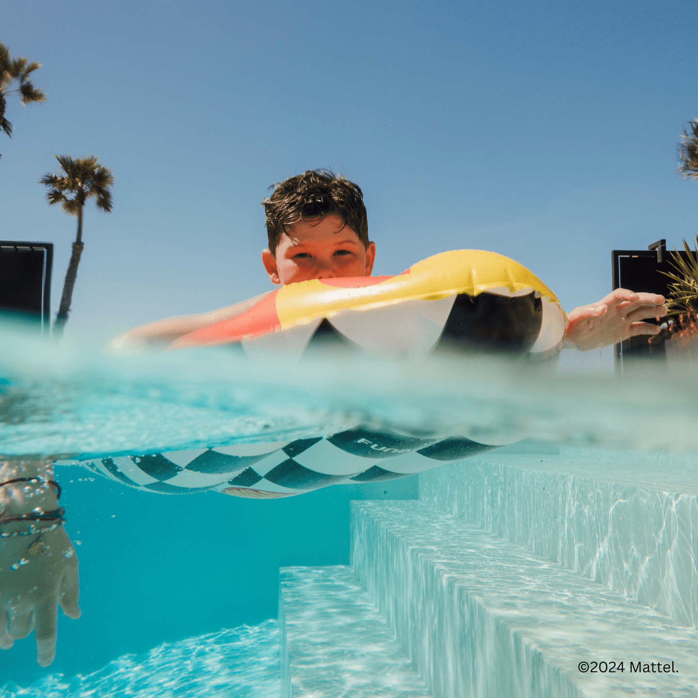 Checkered Pool Inflatable Hot Wheels Checkered Flame Surfboard Pool Float - FUNBOY