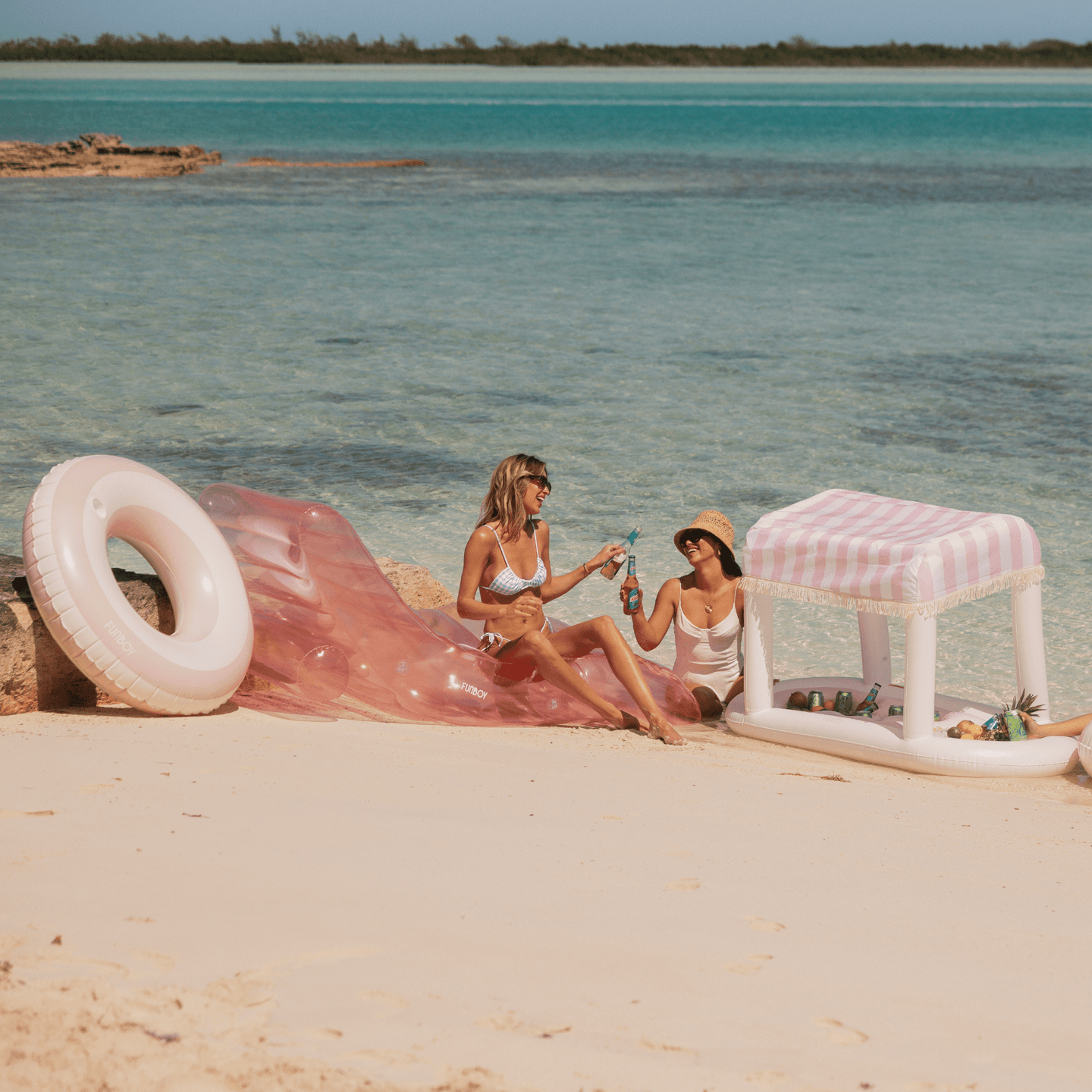 Pink & White Stripe Vintage Tube Pool Float