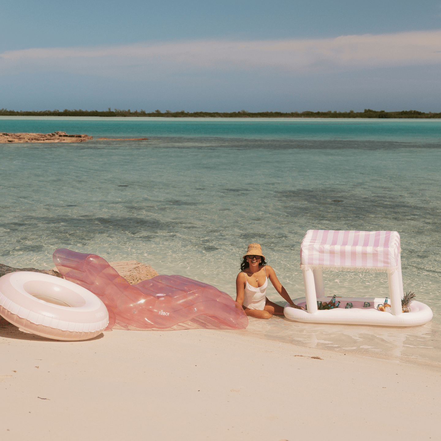 Pink & White Stripe Vintage Tube Pool Float