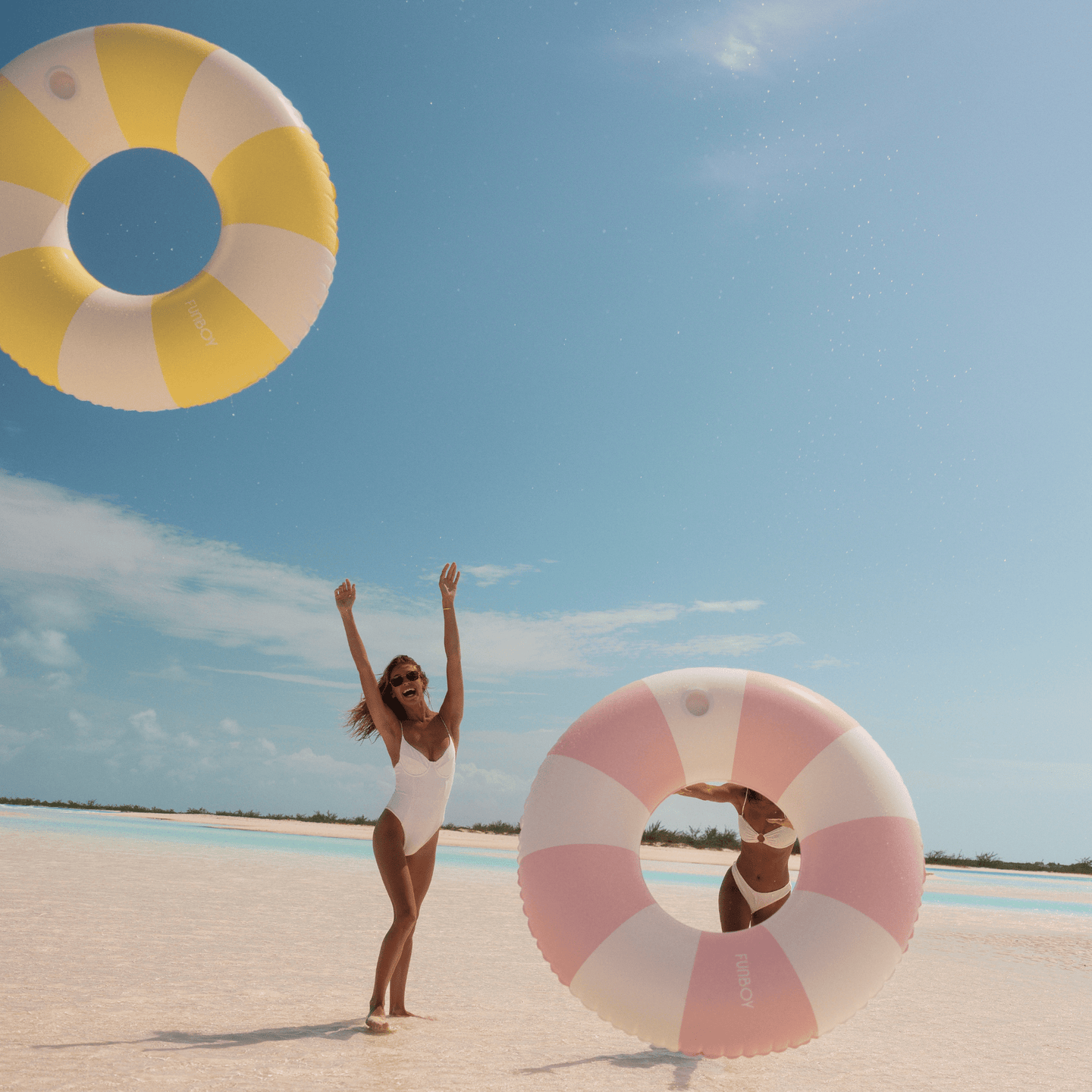 Classic Pool Ring. Yellow  & White Stripe Tube Float