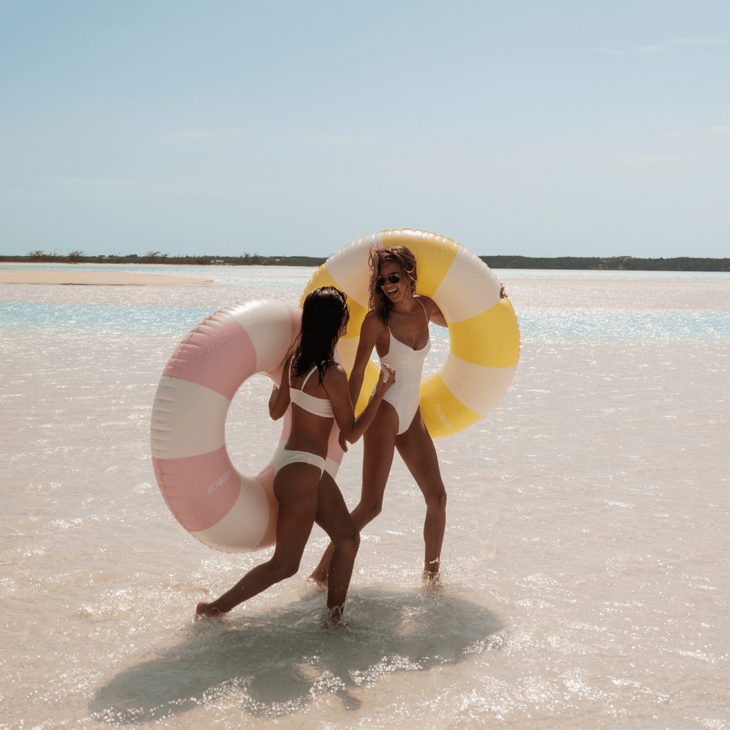 Classic Pool Ring. Yellow  & White Stripe Tube Float