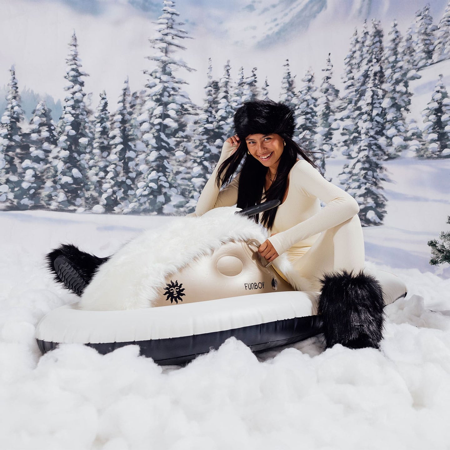 Faux Fur Champagne Snowmobile Snow Sled