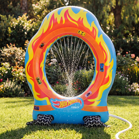Hot wheels jump through ring of fire sprinkler