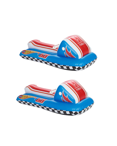 Two inflatable watercraft with red and blue design on a white background