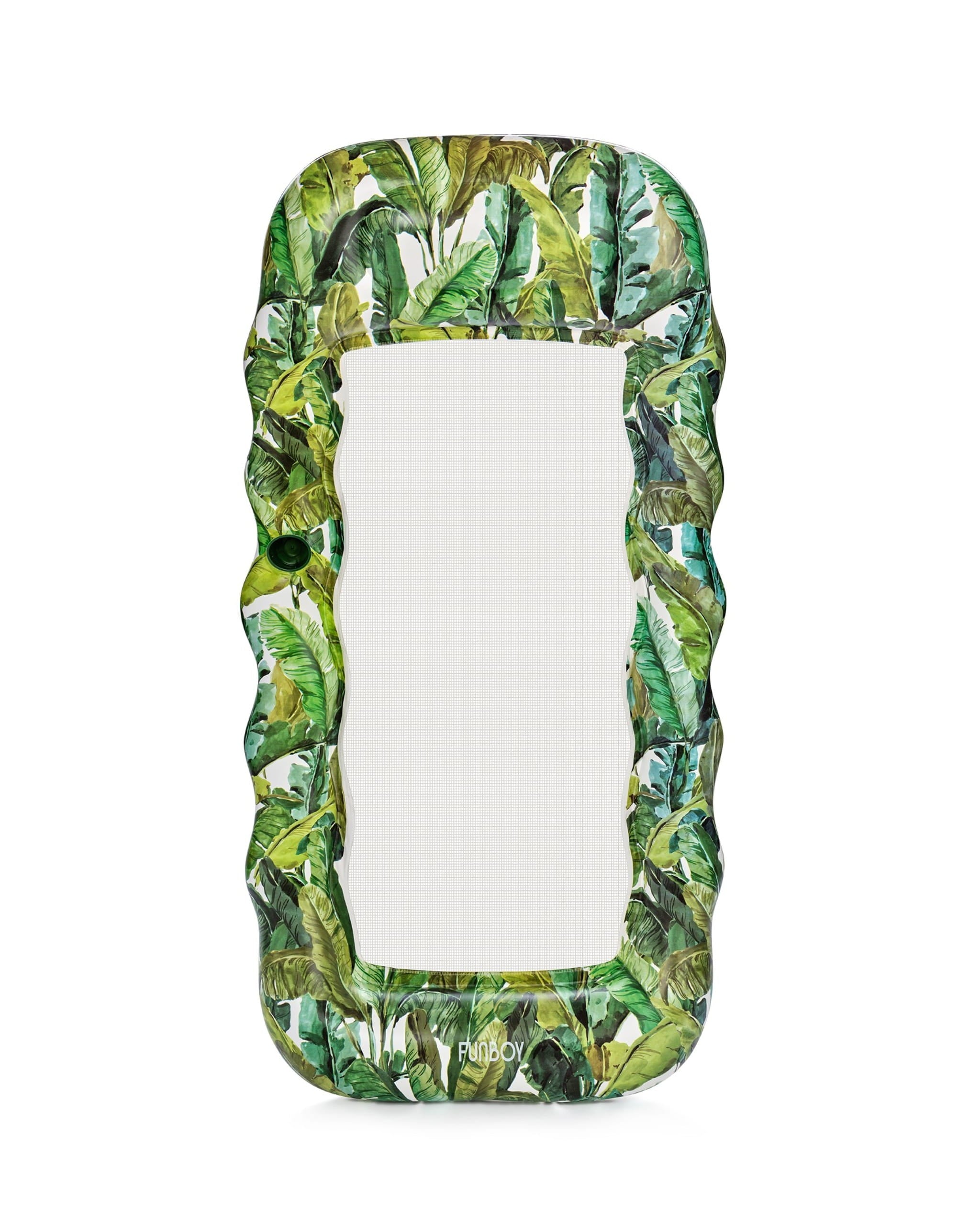 Green leaf-patterned case on a white background