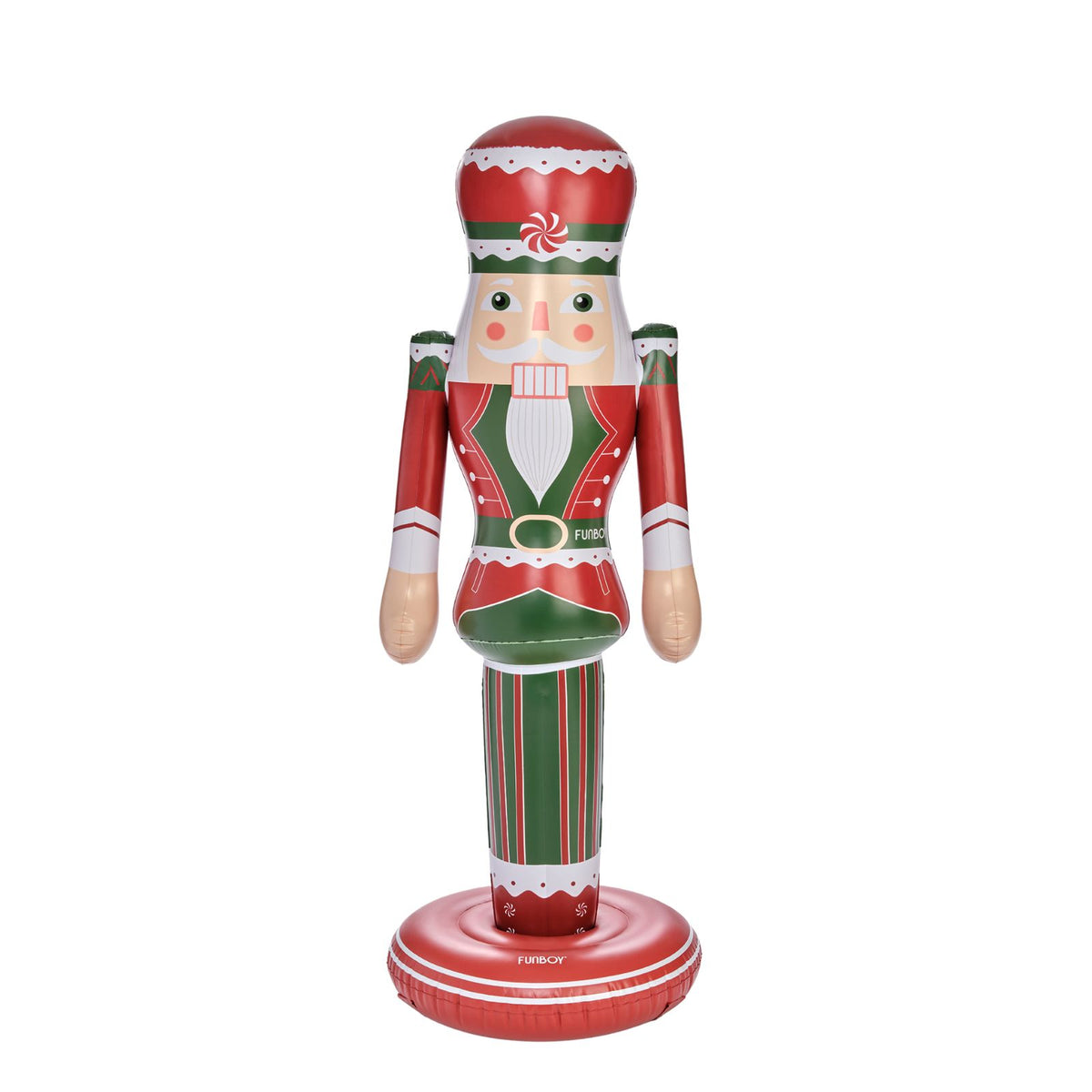 Inflatable 5 Foot nutcracker decoration with red, green, and white colors on a white background