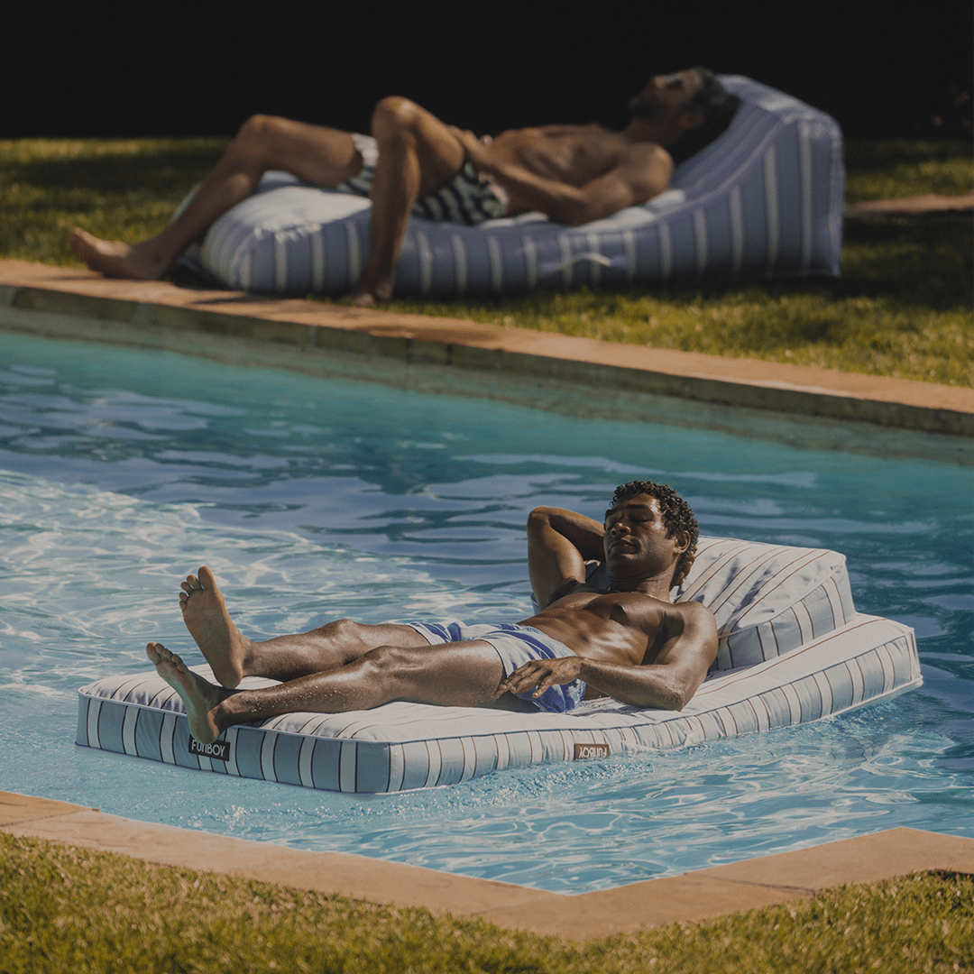 Blue Striped Flat Fabric Lounger Pool Float