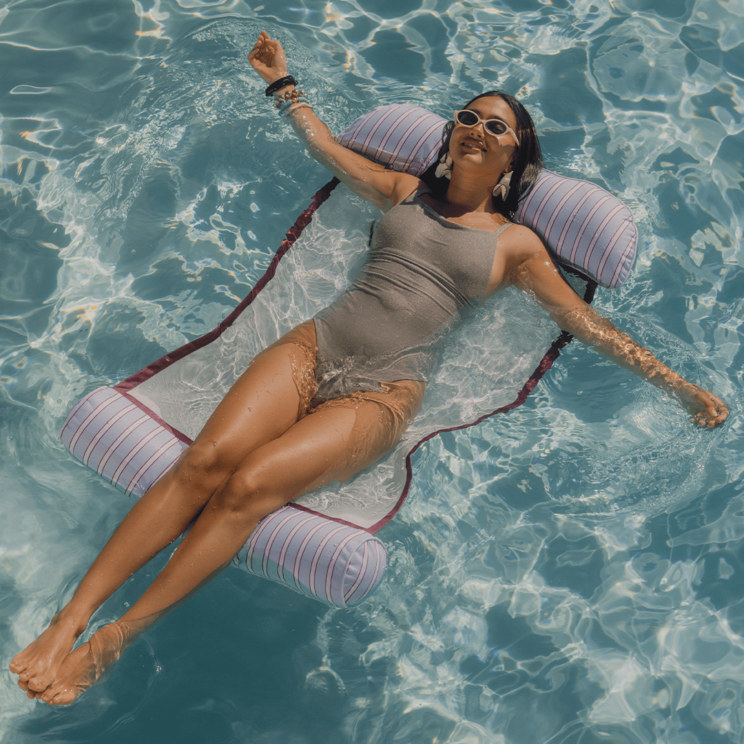 Premium Fabric Pool Hammock Blue White & Red Stripe - FUNBOY
