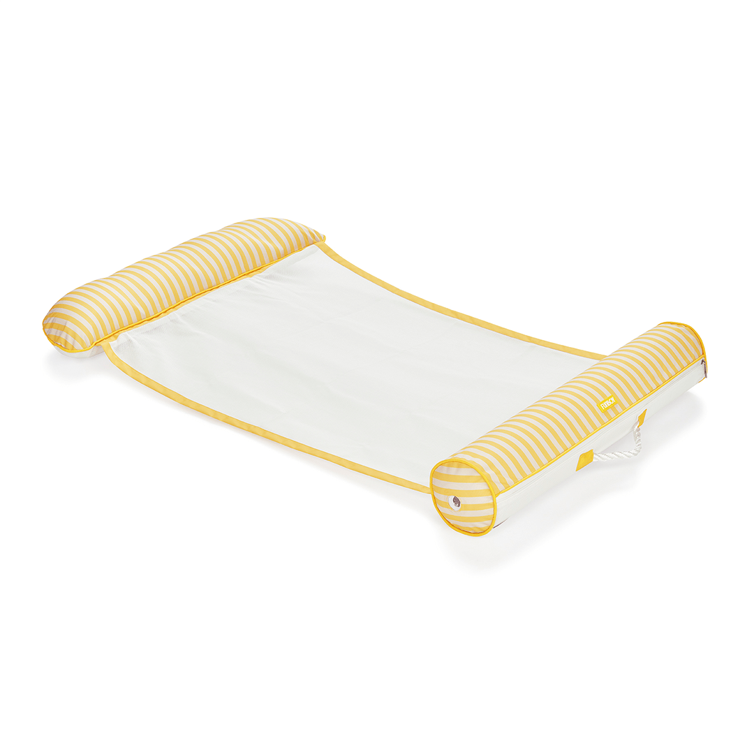 Premium Fabric Covered Hammock Pool Float, Yellow Cabana Stripe - FUNBOY