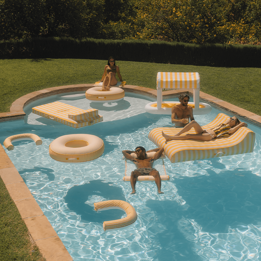 Premium Fabric Covered Hammock Pool Float, Yellow Cabana Stripe - FUNBOY