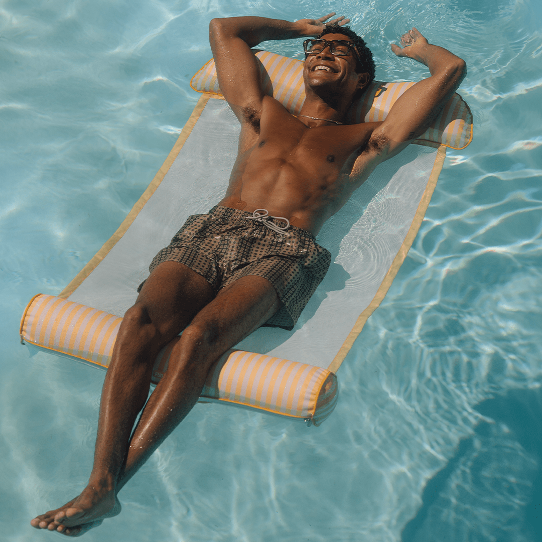 hängematte für den pool Premium Fabric Pool Hammock -Yellow Cabana Stripe