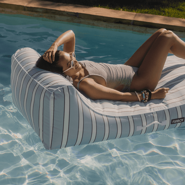 Fabric Covered Pool Float Blue, White red Cabana Sunbed