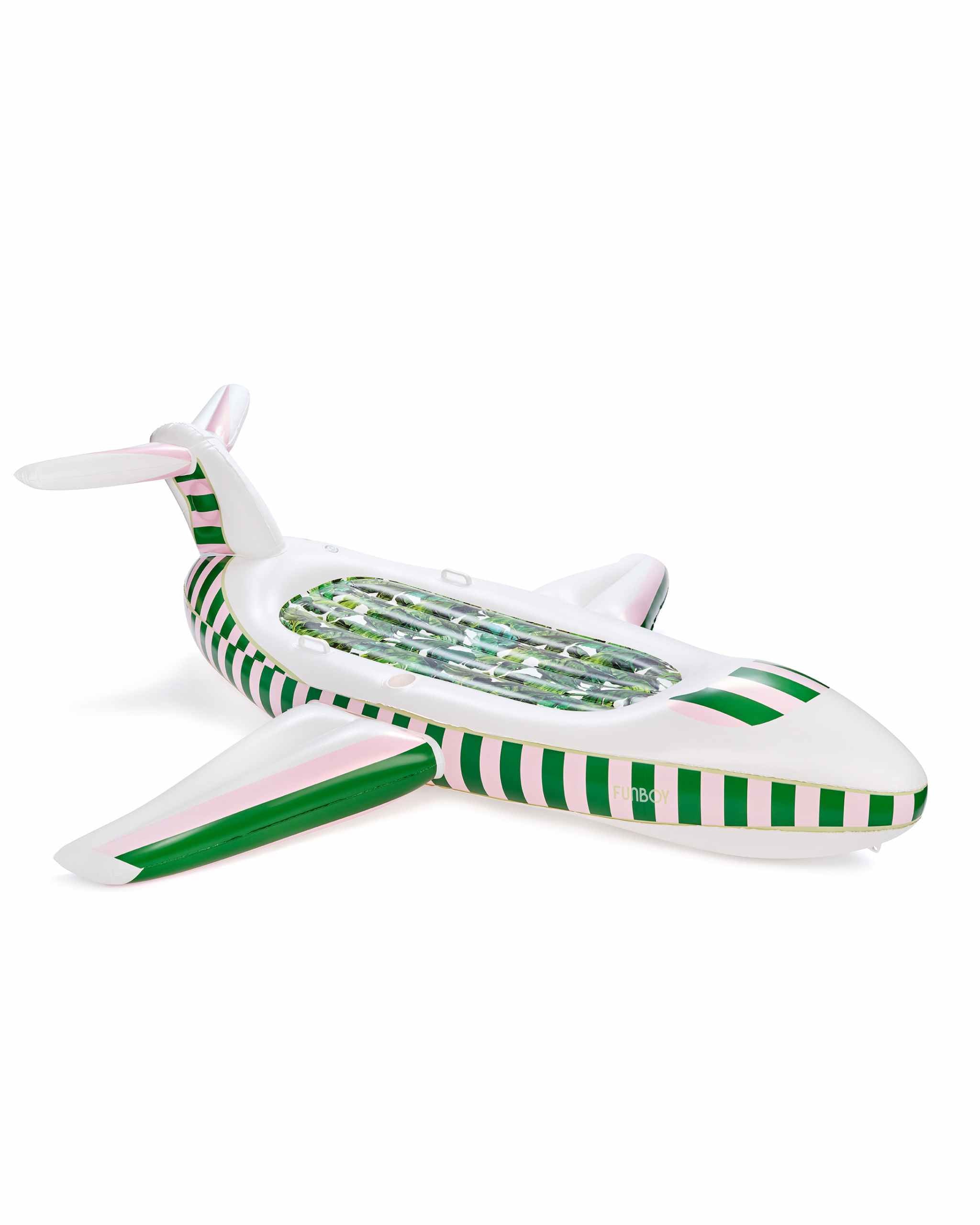 Pink & Green Palm Airplane Pool Float with Cup Holder - FUNBOY