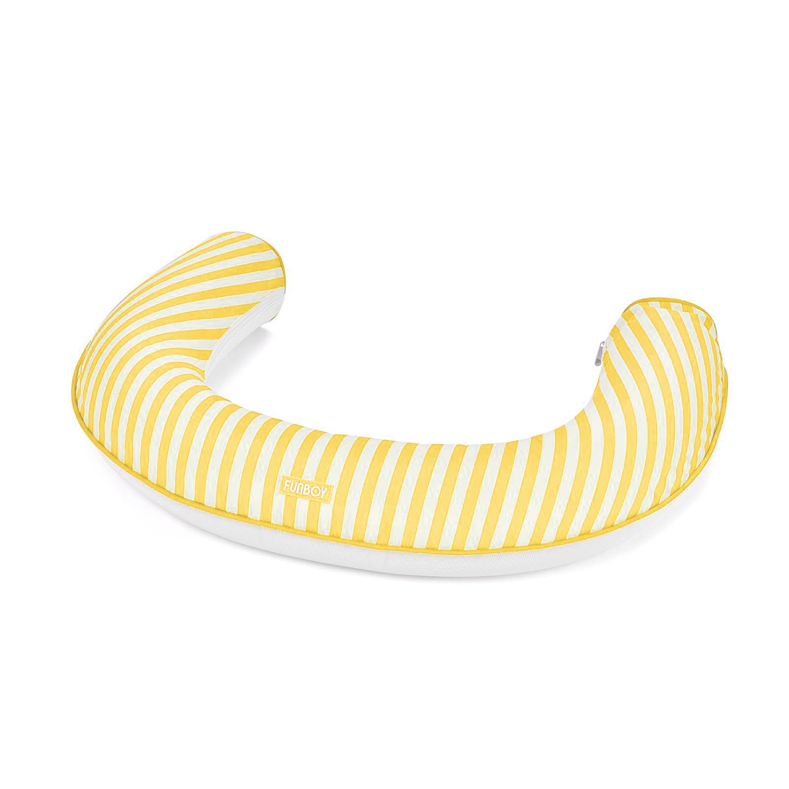 Yellow and white striped noodle float