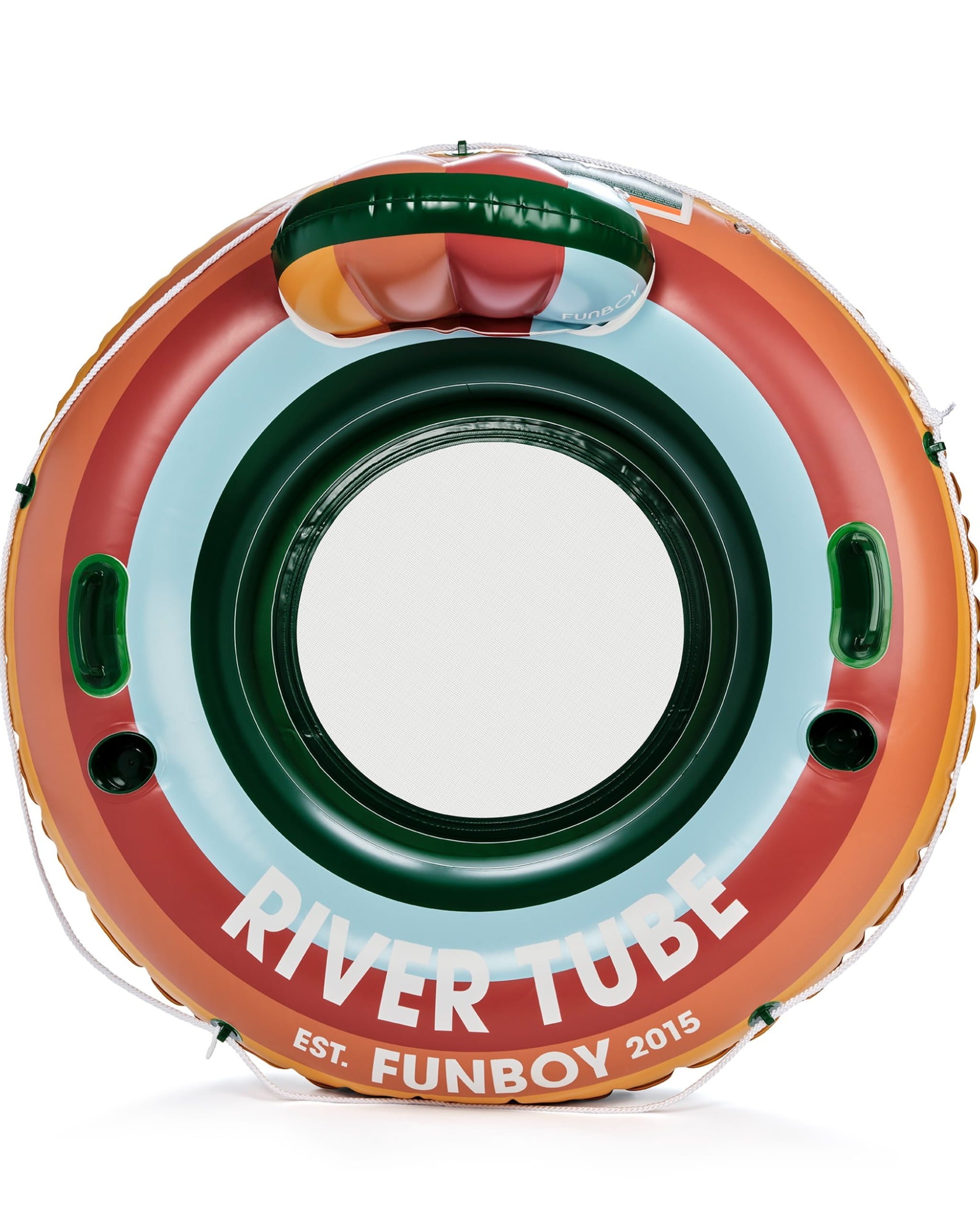 Inflatable river tube with 'River Tube' and 'Funboy' branding on a white background
